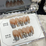 Daiiibabyyy Detachable handmade artificial nails acrylic ballet coffin smudding false nails with glue full cover cat eyes press on nails tip