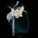 Daiiibabyyy  French Exquisite Bridal Headbands Feather Pearls Bride Headress Flower Luxury Wedding Headwear Bride Accessories
