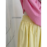 DAIIIBABYYY  -  Women Girlish Feeling Pink Sling Vest Yellow A-word Half Length Skirt Summer Fashion New Dopamine Contrasting Colors Suit