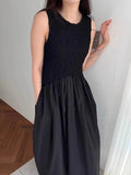 DAIIIBABYYY  -  Casual Long Dress Women 2025 Korean Summer Design Round Neck Pleated Texture Slim Fit Sleeveless Vest Vestidos