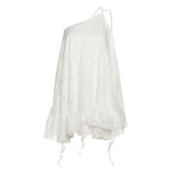 Daiiibabyyy  Vestidos De Mujer Sweet Jacquard Slip Dress Women Skew Collar A-line Summer Ruffled Robe Femme Backless Bandage Dresses