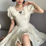 DAIIIBABYYY  -  Kawaii Mini Dress Women Japanese Lolita Bow Lace Patchwork Dresses Summer Party Puff Short Sleeve Bodycon A Line Vestidos