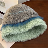 Daiiibabyyy  Rabbit Hair Knitted Fisherman's Hat Plush Fisherman Hat Women's Make Your Face Look Smaller Rabbit Fur Knitted Hat Big Fashion