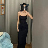 DAIIIBABYYY  -  New Women's Solid Color Slim Fit Bag Hip Street Fashion Suspender Backless Dress