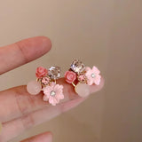 Daiiibabyyy  Cute Multiple Pink Opal Rhinestone Heart Flower Geometric Drop Earrings Enamel Simulated Pearl Pendant Earring for Women