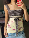 Daiiibabyyy  Fashion Polka Dot Rose Lace Tie Front Women Shirt Elegant Square Neck Sleeveless Ruched Blouse New Commute Street Outerwear