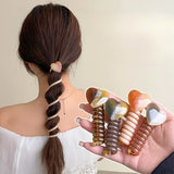 DAIIIBABYYY  -  Love Heart High Elastic Spiral Ponytail Holder Acrylic Heart Hair Tie for Girls Women Scrunchies Hair Bands Accessories Headband