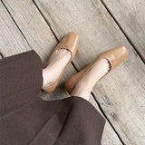 Daiiibabyyy  Retro Women's Shoes Exquisite Soft Leather Casual Shoes for Woman French Square Head Low Heels Designer Shoes Zapatos De Mujer