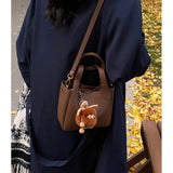 Daiiibabyyy  Stylish Handbag, Unique Bucket Classic Shopping Tote Bag, Soft PU Litchi Pattern Basket Women Shoulder Bag with Cute Pendants