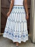 Daiiibabyyy  Bohemian vacation Flower Print Contrast Color Ethnic Loose All Match Long Skirts