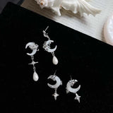 Daiiibabyyy  Exquisite Pink Star Moon Drop Earrings for Women Sweet Cute Shiny Zircon Geometric Temperament Earrings Wedding Jewelry Gifts