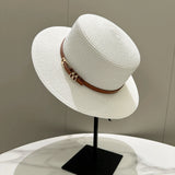 DAIIIBABYYY  -  Women's Panama Hat Flat Brim Bowknot Straw Cap Summer Beach Sun Hat Simple Casual Female Lady Brand Girls
