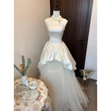 Daiiibabyyy  Simple Strapless Wedding Dresses Korea Satin Tulle Photo Shoot Ball Gowns Tiered Princess Floor-Length Bridal Gown Customized