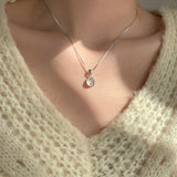 DAIIIBABYYY  -  Korean Fashion Blue Round Crystal Pendant Necklace Women Elegant Cute Sweet Girls Bow Knot Star Clavicle Chain Jewelry Gifts