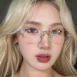 Daiiibabyyy   -  Luxury Fashion Y2k Big Rectangle Rimless Sunglasses Men Women Vintage Square Driving Sun Glasses Brand Borderless Eyeglasses