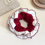 DAIIIBABYYY  -  Pleated red edge ballet style large intestine ring high sense versatile double lace hair band ponytail flower hair accessories