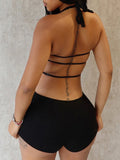 DAIIIBABYYY  -  Solid Slimming Backless Tunic Jumpsuits for Women Halter Sleeveless High Waist Spliced Metal Sexy Jumpsuits Female Fashion