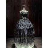 Daiiibabyyy  Summer New Women's Purple Slim High-Waisted Long Lolita Dress Versatile Bustle Black Birthday Adult Ceremony Princess Dress
