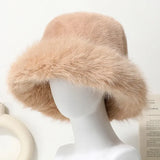 Daiiibabyyy  Ins Bright Yellow Imitation Mink Fur Bucket Hats Women Winter Fluffy Plush Basin Caps Female Advanced Warm Sun Panama Korea New