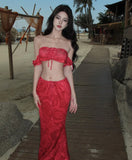 DAIIIBABYYY  -  Pure Sexy Hot Girl Vacation Suit Women's Summer Strapless Lace-up Short Top High-waisted Skirt Two-piece Set Female Clothes