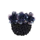 Daiiibabyyy  Spring Clip Beaded Crochet Hair Clip Barrettes For Flight Attendant Women Bun Net Crystal Hairnet Cover Zircon Flower Bun Snood