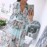 Daiiibabyyy  Women floral Chiffon Flower Dress trends new in Ladies Elegant V Neck short Sleeve korean style Summer Dress Female Clothes