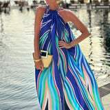 DAIIIBABYYY  -  Summer New Women's Fashion Print Neck Bohemian Medium And Long Beach Dress