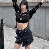 Daiiibabyyy Korean Fashion Irregular Star Denim Skirt Clothing Summer A-Line Hot Girl Y2k Vintage Streetwear Hip Hop Punk Short Mini Skirts