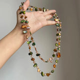 Daiiibabyyy  Bohemian-style Irregular Natural Shell Crystal Beaded Long Double Layer Fold Wear Necklace for Women Personality Fashion Jewelry