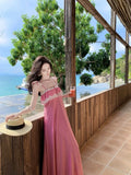 Daiiibabyyy  Summer Fashion New Women's Elegant Design Sense Beach Strap Long Dress Color Blocked Irregular Vacation Style Dress