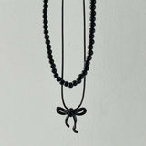 Daiiibabyyy  Korean Black Bowknot Pendant Necklace for Women Elegant Beaded  Clavicle Chain Necklace Wedding Y2k Jewelry Accessories