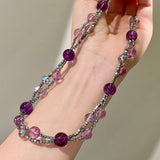 Daiiibabyyy  Amethyst Beaded Necklace Braided Clavicle Chain