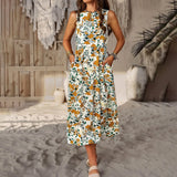 Daiiibabyyy High Quality Women Fashion Dress Spring Summer 2024 Hanging Neck Loose Sleeveless Holiday Dress Vestidos Vintage Dress Maxi Y2k