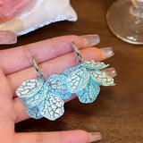 Daiiibabyyy  Summer Fresh Sky Blue Crack Texture Petal Tassel Dangle Earrings for Women Sliver Tone Korean Temperament Vacation Jewelry Gifts