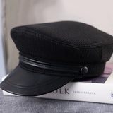 Daiiibabyyy  High Quality Casual Military Cap Man Woman Woolen Flat Hats Captain Cap White Vintage Leather Bill Newsboy Cap NC35