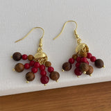 Daiiibabyyy  Chinese Style Mix Color Natural Stone Wood Beads Strand Dangle Earrings for Women Gold Silver Plated Alloy Daily Jewelry