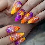 Daiiibabyyy  24pcs Wearable False Nail Butterfly Colorful Almond Nails Sets Press on Finished Ocean Star Flower Design Long Fake Nails Tips