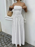 Daiiibabyyy  Elegant strapless waist cinching slimming dress with polka dot sexy off shoulder spring/summer new A-line skirt