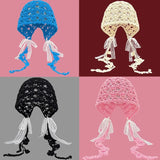 Daiiibabyyy  New Korea Bohemian Hand-woven Hollow Bucket Hats Women's Spring Summer Ins Lace Strap Lolita Hat Fringed Pullover Beanies Panama