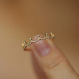 DAIIIBABYYY  -  New Ins Gold-plated Copper Micro Inlaid Zircon Crown Ring For Women Vintage Geometric White Zircon Rings Fashion Jewelry