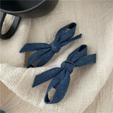 DAIIIBABYYY  -  Fashion Personality Denim Blue Fabric Bow Barrettes a Pair of Hairclips Side Shredded Hair Bangs Clip Duckbill Clip New