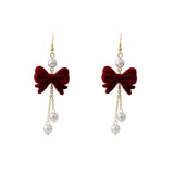 DAIIIBABYYY  -  New Romantic Winter Red Velvet Flocking Bow-knot Earrings Korean Fashion White Furry Ball Multi-style Dangle Earring Jewelry