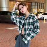 Daiiibabyyy  New Korean Plaid Shirts Harajuku Casual All Match Loose Long Sleeve Blouses Fashion Popular Student Tops Cardigan Coats Outwear