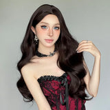 Daiiibabyyy  Chestnut Brown Long Curly Hair Synthetic Wig Medium Large Wave Korean Net Red Female Star Style Chemical Fiber Wig