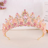 Daiiibabyyy  Handmade Pink Purple Crystal Beads Bridal Tiara Rhinestone Pageant Crowns Diadem Headpiece Wedding Hair Dress Accessories