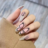 Daiiibabyyy 24pcs Butterfly Fake Nail Art Detachable Long Ballerina False Nails with Design Wearable Fake Nails Full Cover Nail Tips Gift