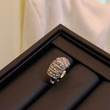 DAIIIBABYYY  -  French niche design tinfoil style bright silver textured gemstone-encrusted open ring