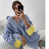 DAIIIBABYYY  -  Spring and Autumn New Striped Long-sleeved Shirt and Korean Version of Loose Slim Mid-length Shirt Fashion Casual Shirt