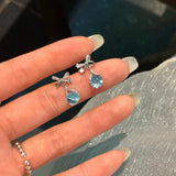 Daiiibabyyy  Shining Blue Tears Zircon Drop Earrings Women Fairy Light Luxury Zircon Bow Drop Earrings Party Travel Jewelry Gifts K1