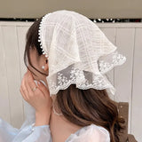 Daiiibabyyy  Lace Flower Elegant Lace Women Flower White Pink Sweet Triangle Scarf Thin Breathable Ribbon Artistic Style Travel Photo Decora